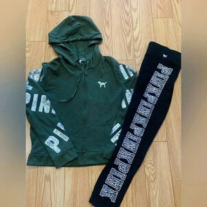 VS PINK BLING HOODIE / LEGGINGS  OUTFIT SET L